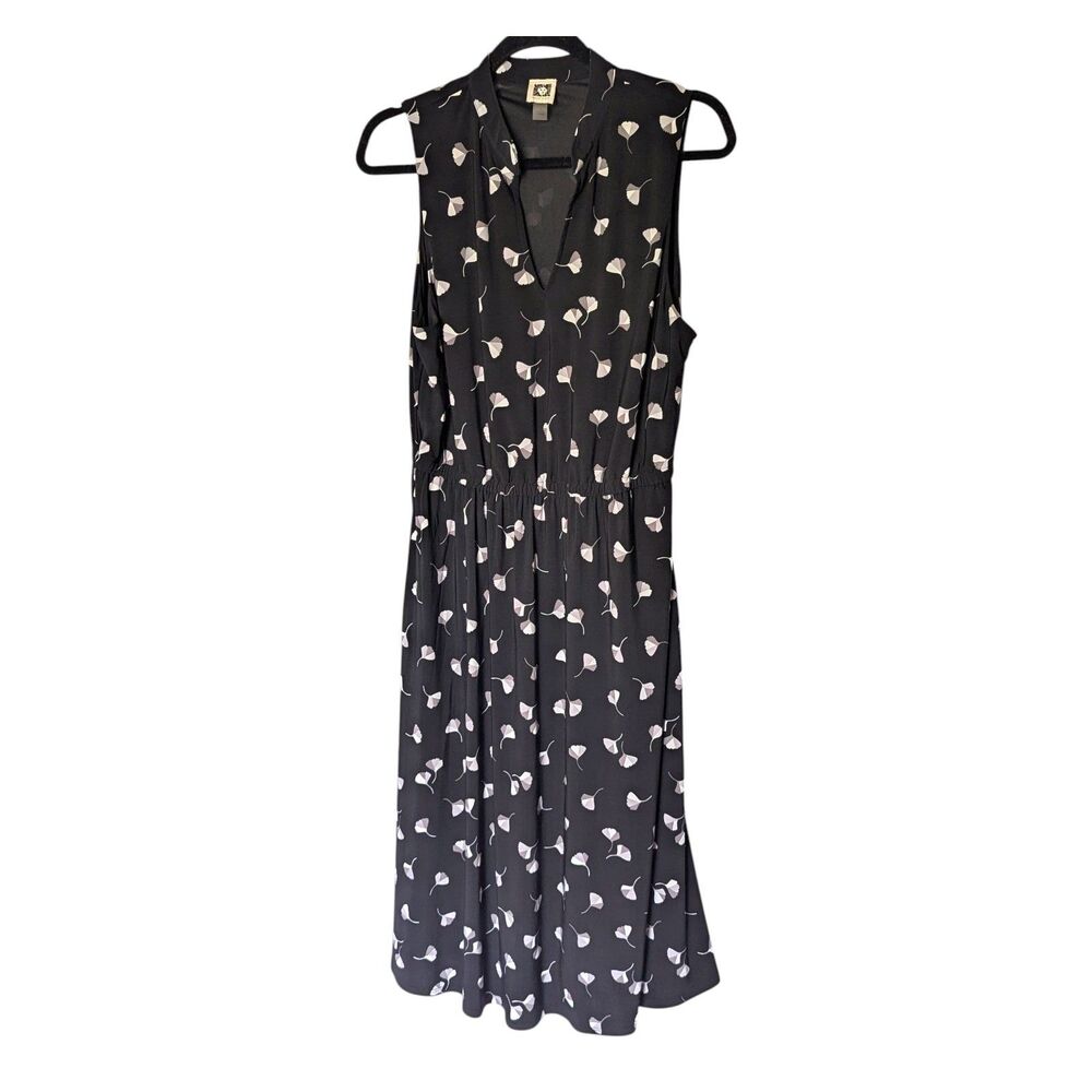 Anne Klein Womens Black White Ginkgko Leaf Print Sleeveless V-Neck Long Dress 14